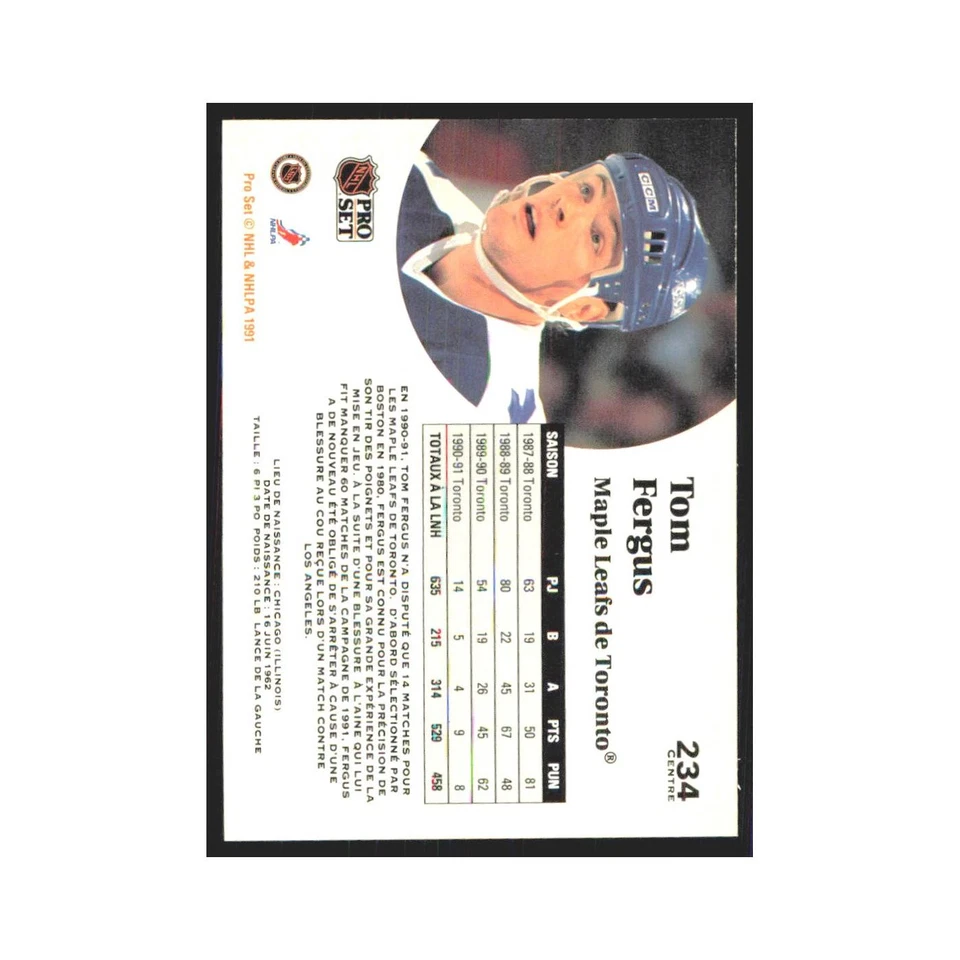 1991 Pro Set Tom Fergus Toronto Maple Leafs #234 - Image 2 of 3