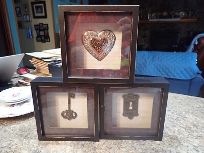 Wall Hanging/Shadow Box In Wood Frame New View Gifts Key to Heart Key Hole