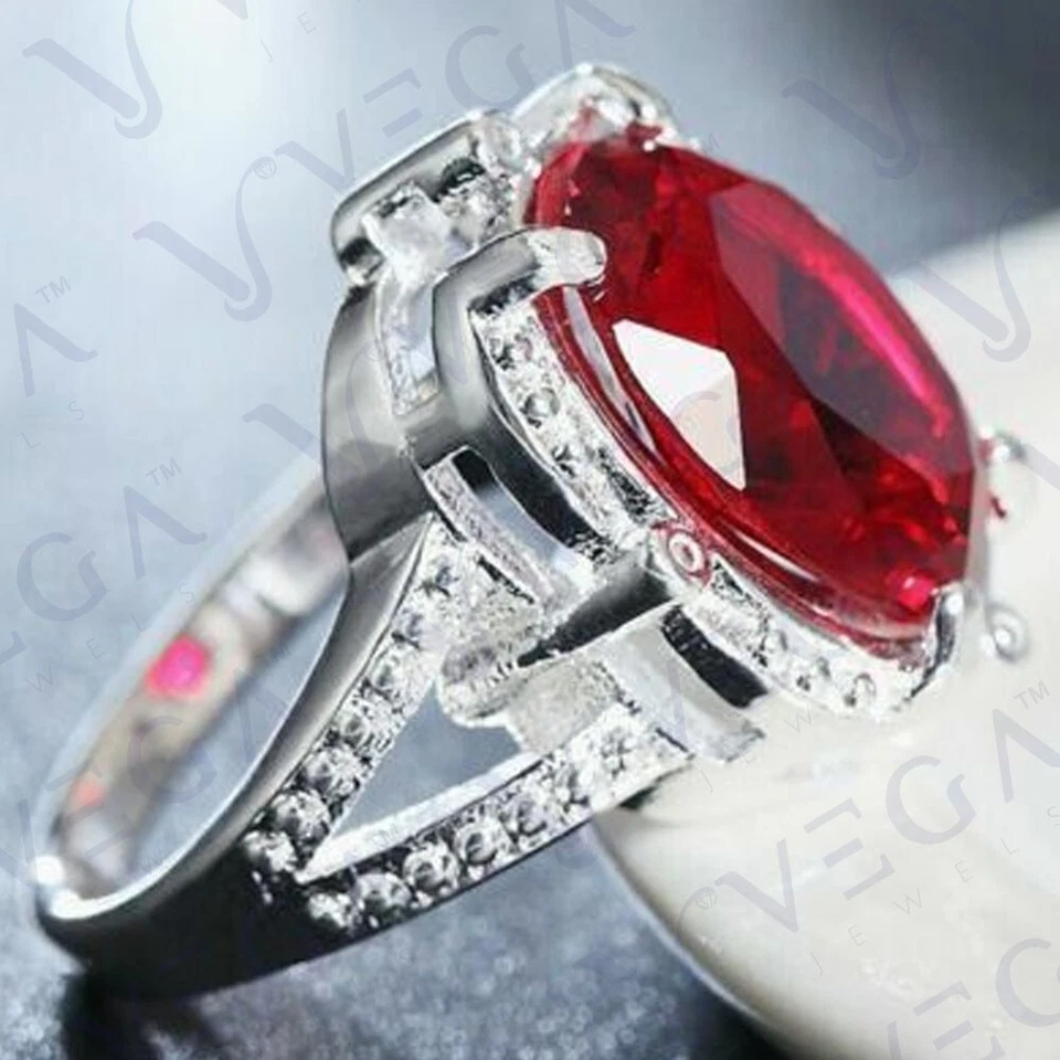 4.00Ct Oval Shape Natural Red Ruby Solitaire Wedding Ring 18K White Gold Plated - Image 2 of 4