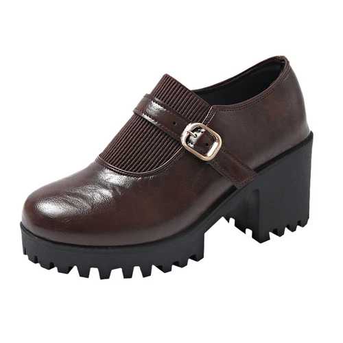 Women Pump Shoes Mid Chunky Block Heel Round Toe Oxford Dress Shoes Loafer - Picture 13 of 22