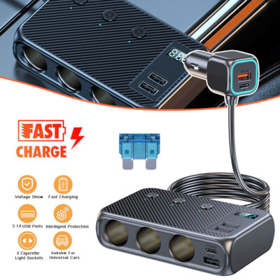 Multi Car Cigarette Lighter Socket Splitter USB C Fast Charger Power Adapter  12V