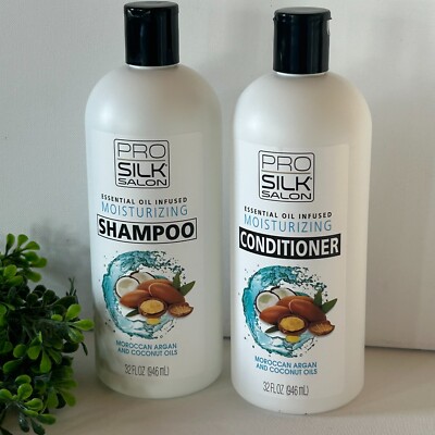 Pro Silk Salon Conditioner & Shampoo Moroccan Argan Coconut Oils 32 Fl Oz Ea