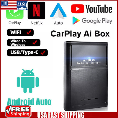 Wireless Carplay AI box Android Auto Adapter Converter w/Netflix YouTube 4+64GB