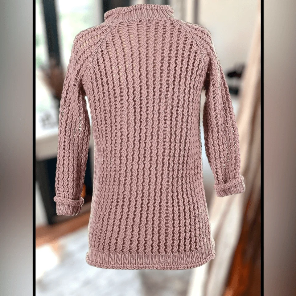 Suéter CALYPSO St. BARTH Grueso Orquídea Tejido Abierto Lana Merino Borde Enrollado Talla S Foto 3 de 4