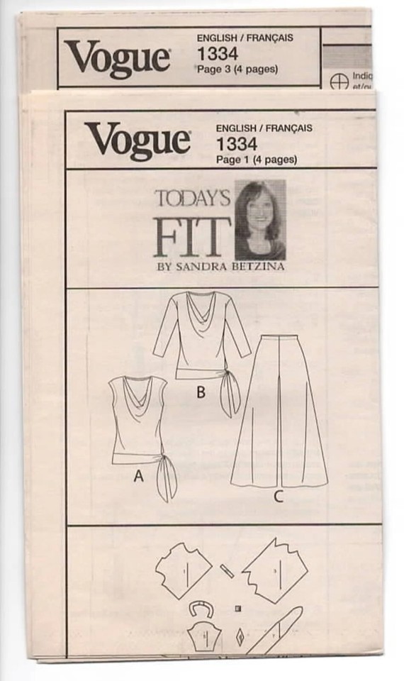 Vogue TODAY'S FIT BY SANDRA BETZINA Top, Culottes Pants Pattern V1334 ...