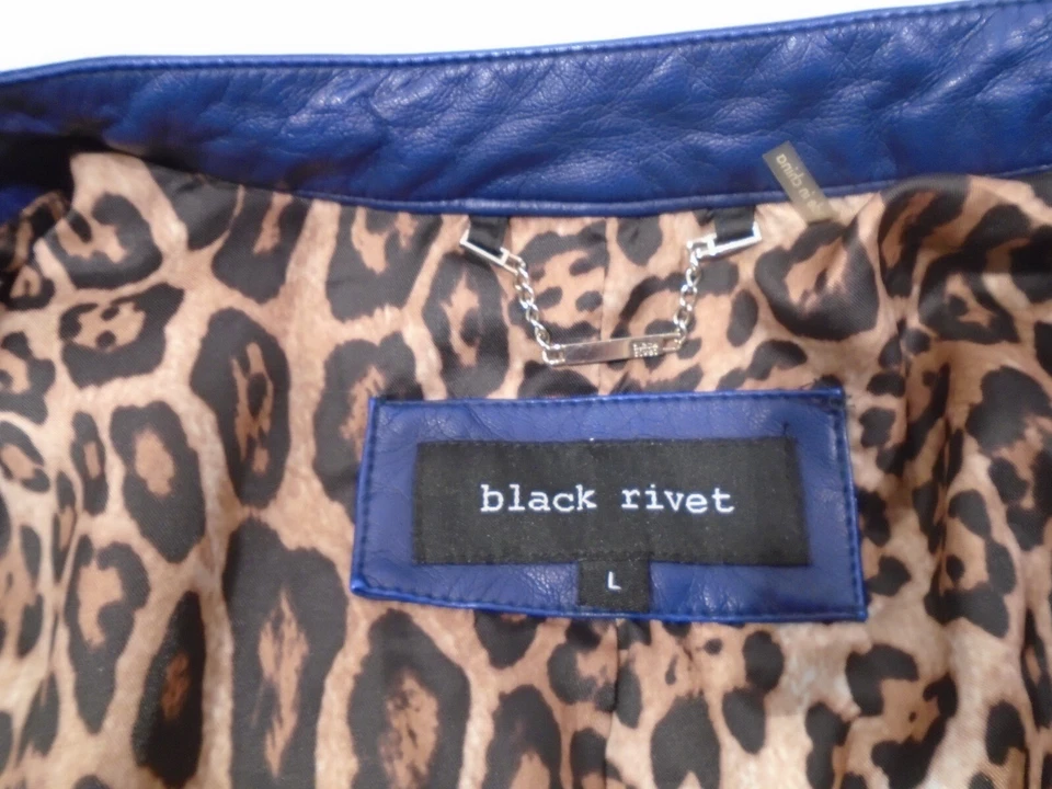 Синий искусственной кожи куртка черный Rivit женский размер большой молнии спереди с подкладкой - Изображение 4 из 4