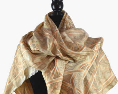 Lanvin Paris Oversized Scarf Shawl Wrap Beige Brown Peach Fringed 55x53 Designer