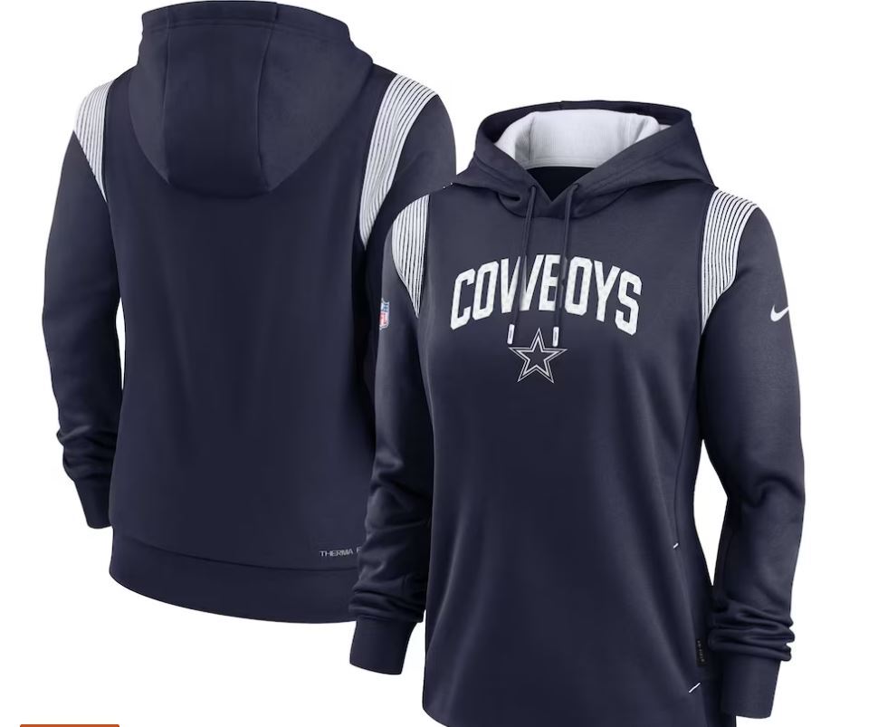men's dallas cowboys nike navy sideline thermafit performance po hoodie