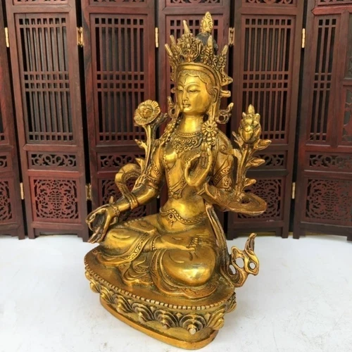 Fine Old Antique Vajra Tibet Bronze copper/Gilt Buddha White Tara Statues Mascot - Picture 4 of 8
