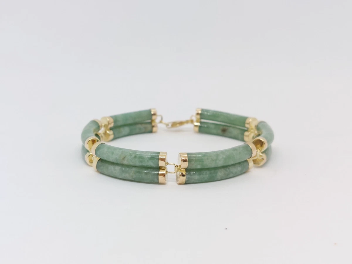 14K YELLOW GOLD GREEN JADEITE JADE BRACELET UPC #321793 - Mason-Kay