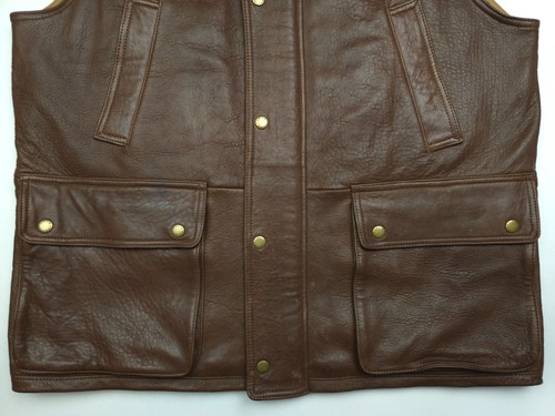 Orvis Mens Large Brown Cognac Soft Lambskin Leather Munitions Hunting Vest - Picture 4 of 11