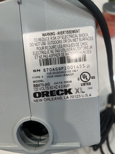 Oreck XL BB870-AD Compact Handheld Canister Vacuum Cleaner w/ Hose & Attachments - Picture 8 of 9