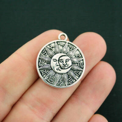 BULK 20 Zodiac Pendant Charms Antique Silver Tone Sun Moon Astrology - SC7558