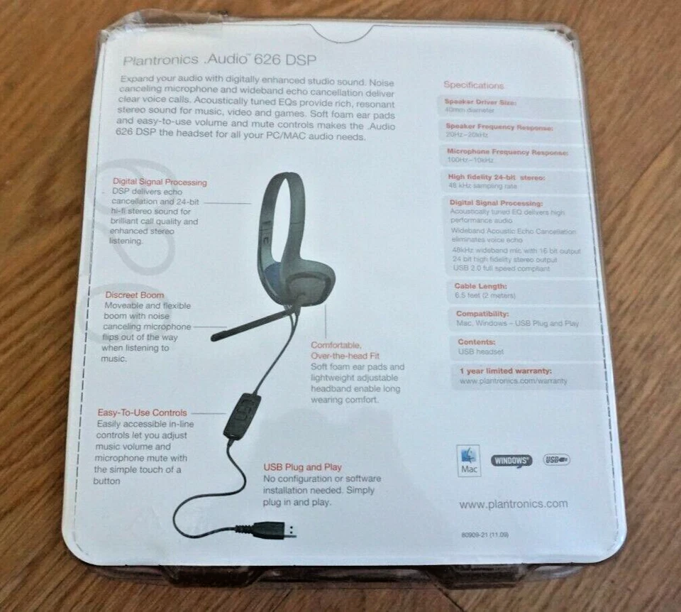 PLANTRONICS AUDIO 626 DSP VOICE MUSIC GMING OVER THE HEAD HEADSET NEW - Image 2 of 2