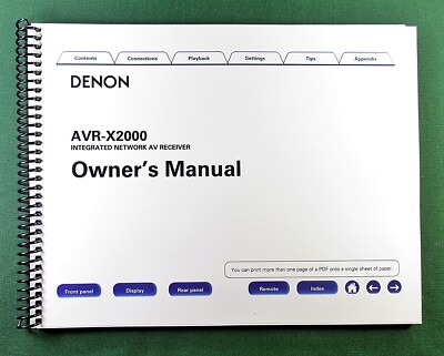 Denon AVR-X2000 Instruction Manual: Full Color 225 Pages & Protective Covers!