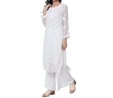 White color lucknowi chikankari buti jal, kurti kurta for women