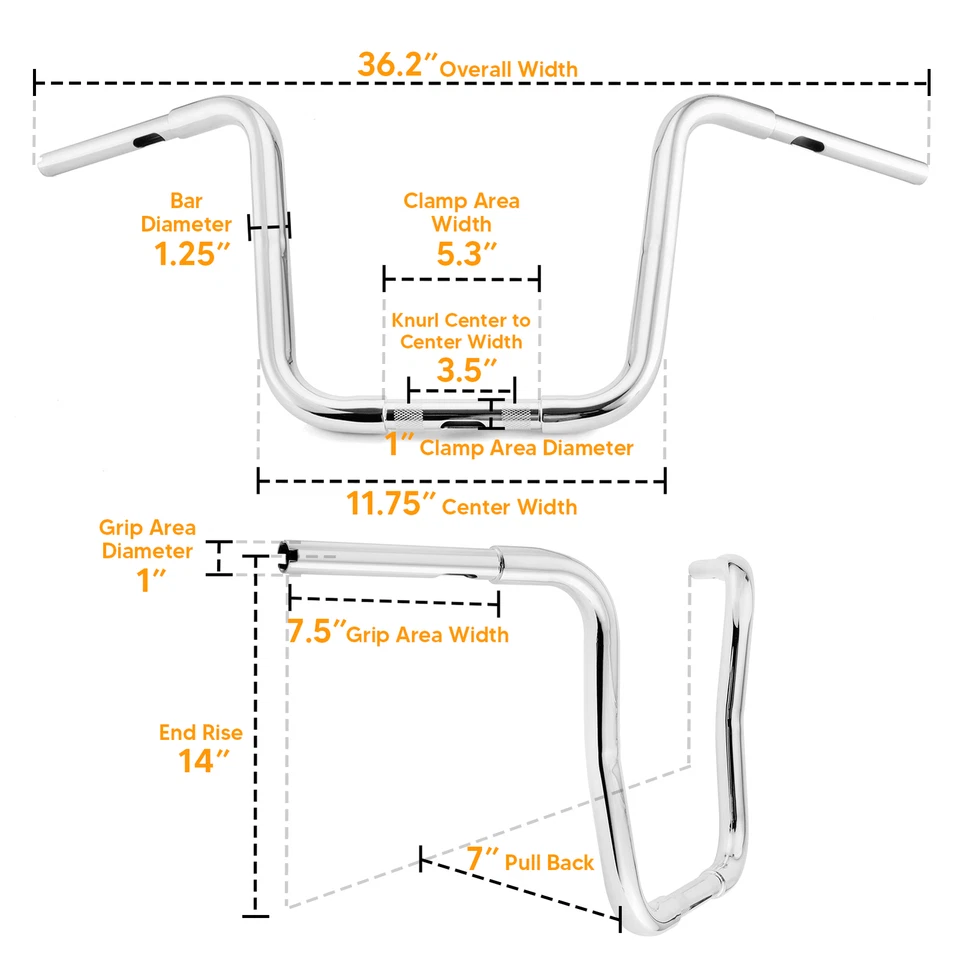 Manillar de barra colgante Rise 14" Ape para Harley Dyna Road King Road Glide Foto 4 de 4