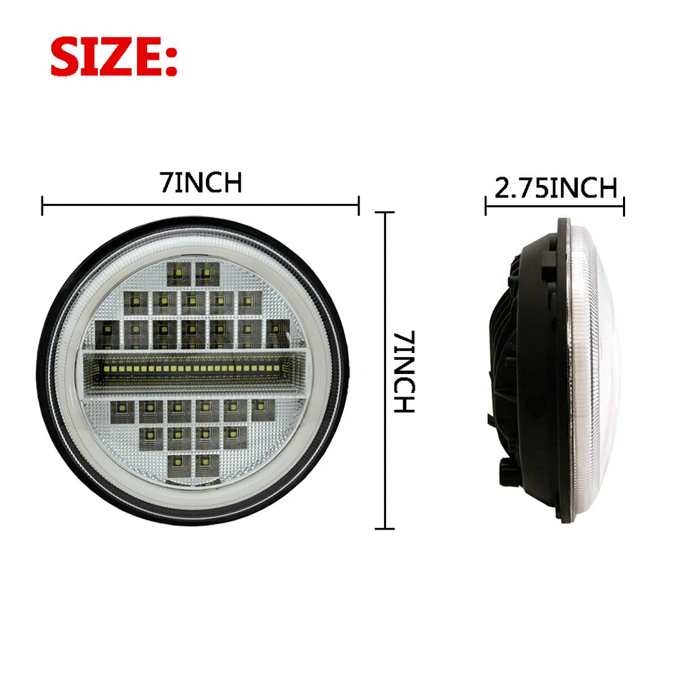 2X 7" inch LED Headlight Hi-Lo Beam DRL For Mazda Miata Ford F-100 F-250 Pikcup - Image 3 of 4