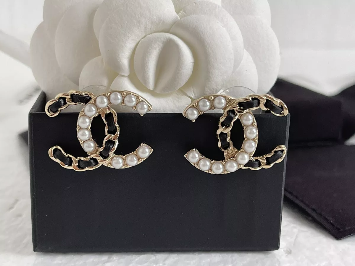 Chanel CC Crystal and Dark Pearl Earrings