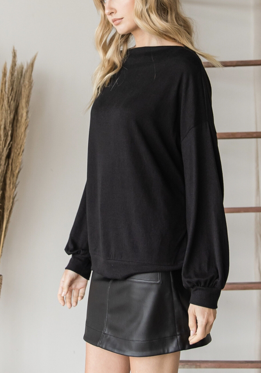 Boutique Black Boat Neck Long Sleeve Oversized Cotton Blend Knit Top S (4/6)