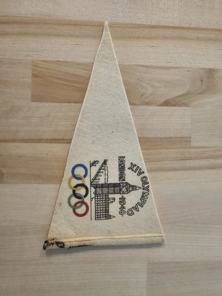 RARO 1948 LONDRES REINO UNIDO JUEGOS DE VERANO BANDERÍN BANDERA ORIGINAL 9,5x5 pulgadas Foto 3 de 3