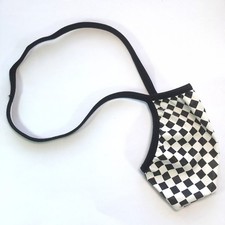 K524V Mens String Pouch Backless Thong Contoured Black white Racing Checks PVC