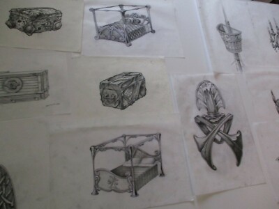 COLLECTION  OF DRAWINGS  COMIC ILLUSTRATION ART ANIMATION TREASURE BOX DESIGN