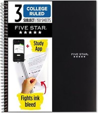 Five Star Spiral Notebook  Study App, 3 Subject, College Ruled Paper, Fights.