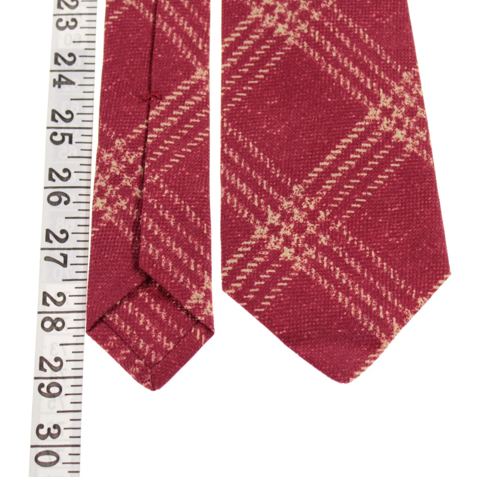 Kiton 全新无标签丝绸/亚麻/棉七折领带玫瑰红色/浅米色格子 — 第 4/4 张图片