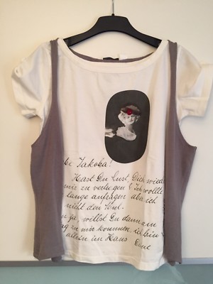 HOSS INTROPIA T-Shirt mit dünner Weste*Gr.M=36-36/38*weiß+taupe*tolles Motiv*top