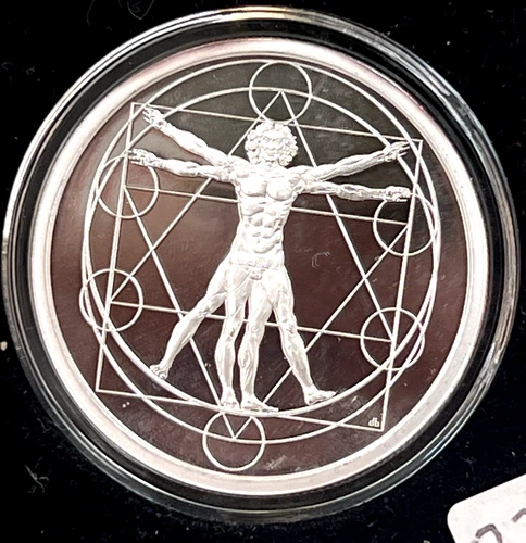 2020 SILVER SHEILD VITRUVIAN MAN PROOF ROUND SACRED GEOMETRY W/OGP
