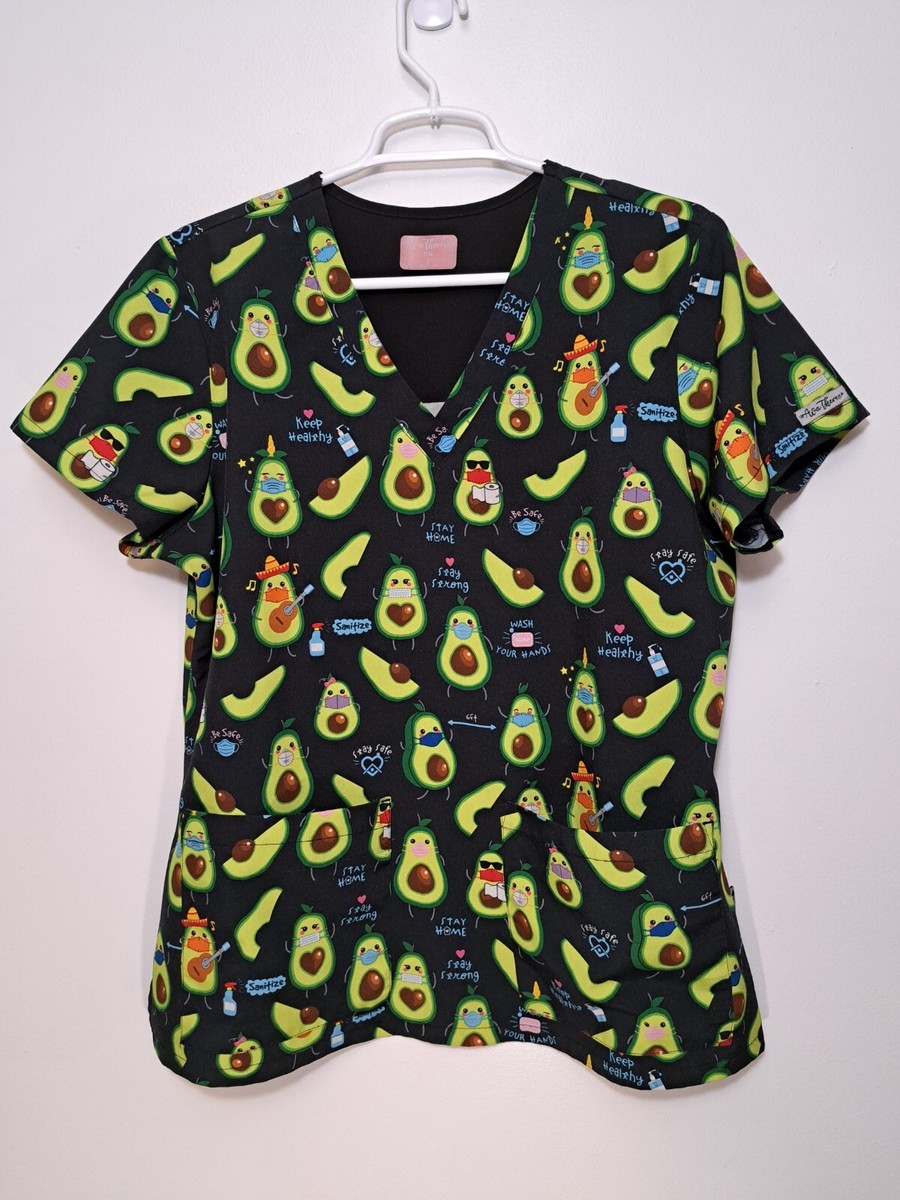 Ava Therese Avocado Mask Scrub Top Women size L Black Green