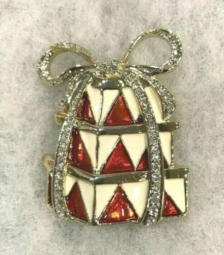 Stack of Holiday Gifts Rhinestone and Enamel Pin Approx. 1 3/4 Inches High