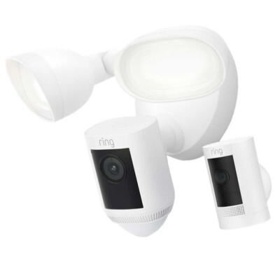 Ring Alarm Floodlight Cam Wired Pro with Retinal 2K and Outdoor Cam Plus White