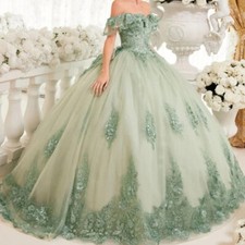 Light Green Quinceanera Dresses Off Shoulder Applique Bow Birthday Party Gowns