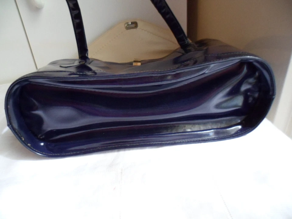 Rockabilly Vintage Años 50 Azul Marino Charol Bolso de Mano Pinup Monedero Foto 4 de 4