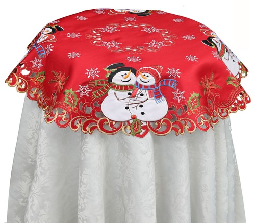 Holiday Christmas Snowman Snowflake Placemats Table Cloth Runner Red Gold - Picture 13 of 14