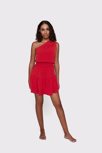 One Shoulder Smocked Waistband Ruffle Dress - Picture 2 of 3