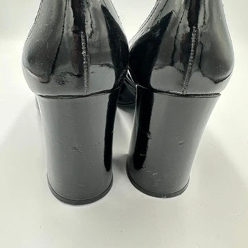 Zapatos de salón para mujer Tahari años 90 charol negro borla mocasín tacón bloque 10M Foto 4 de 4