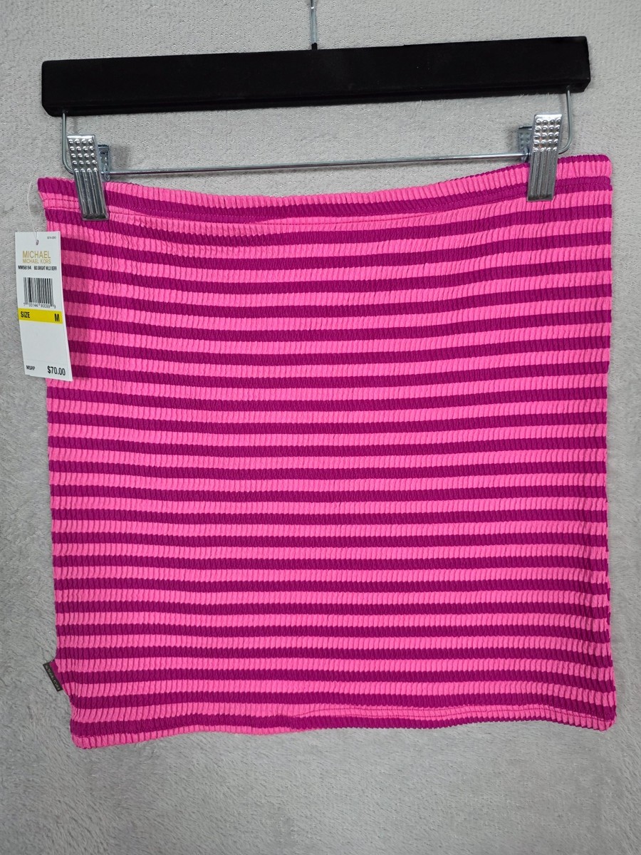 NWT Michael Kors Bright Wild Berry Striped Smocked Skirt Cover Up
