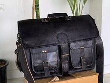 Men's Vintage Genuine Handmade Black Leather Laptop Messenger Briefcase Bag