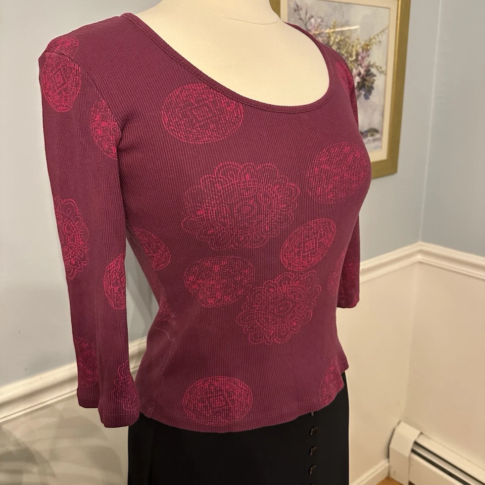 Y2K Baby T-Shirt Small Purple Pink 90s Asian Mandala Artsy Boho Whimsigoth - Image 2 of 4