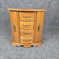 Wood Jewelry Armoire Chest Box 4 Drawers Side Doors Ring Storage Tabletop