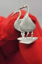Kirk Stieff Pewter Pair Goose Geese Pin Tie Tack Signed Jewelry Vintage Moss 87