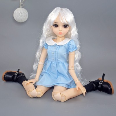 60cm Height Cute Girl Doll Toy White Curly Wig Dress Shoes Full Set BJD Lifelike