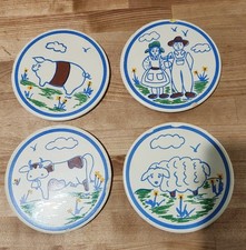 Set Of 4 Vintage Farm Animals Ceramic Country Cow Sheep Pig 80s Kitchen Trivet