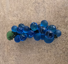 Vintage Blue Glass Grape Cluster Bunch w/ Gre...
