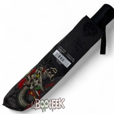 Ed Hardy Auto Open Close Umbrella Black Snake Dagger Tattoo Print NEW Y2K