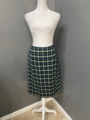 Vintage PENDLETON Womens 8 Virgin/Lamb Wool Skirt Pencil Blue Green Plaid Lined