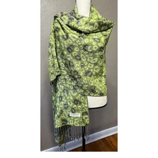 Pashmina Shawl Wraps Wide Scarf Silk Blend Green Shiny India Size 66" x 26" New